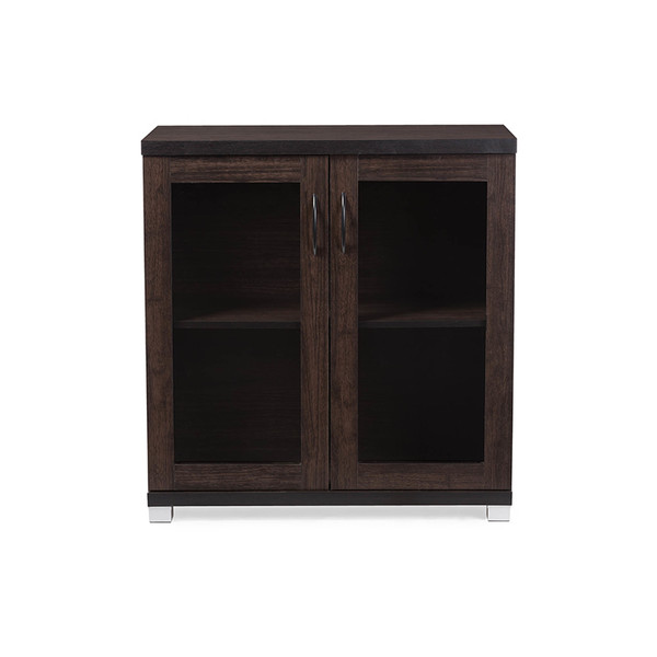 Baxton Studio Zentra ModernDark Brown Sideboard Storage Cabinet with Glass Doors 119-6494